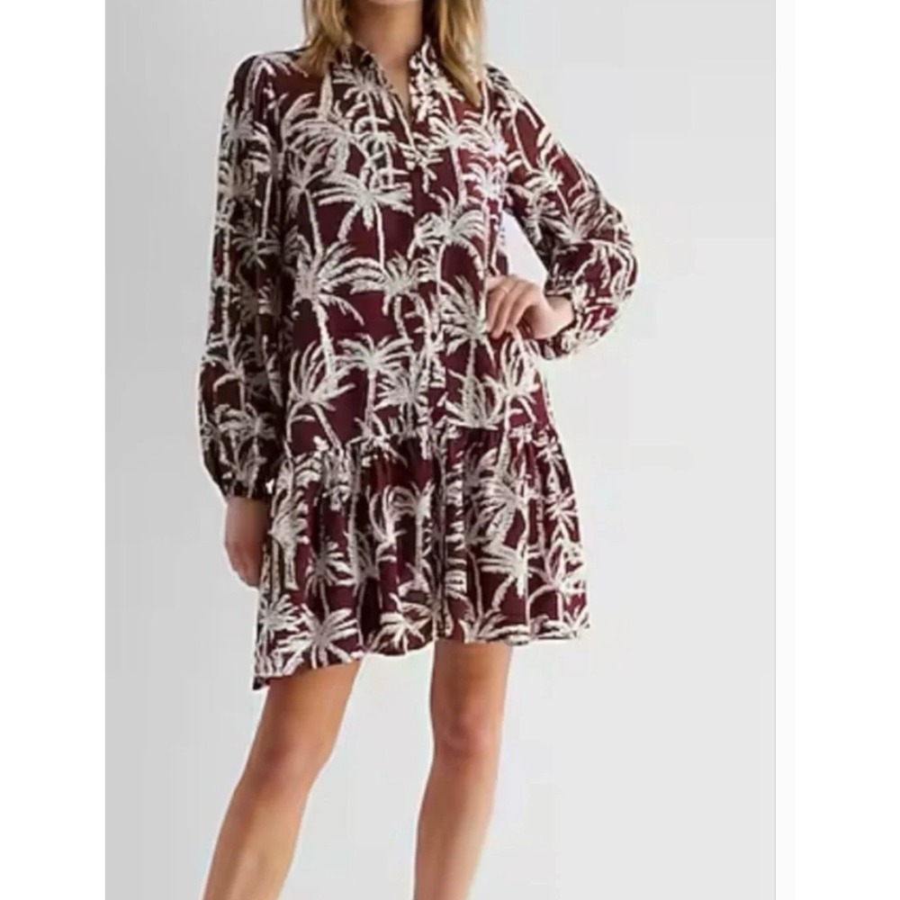 EXPRESS | Womens Burgundy Palm-Print Mini Dress